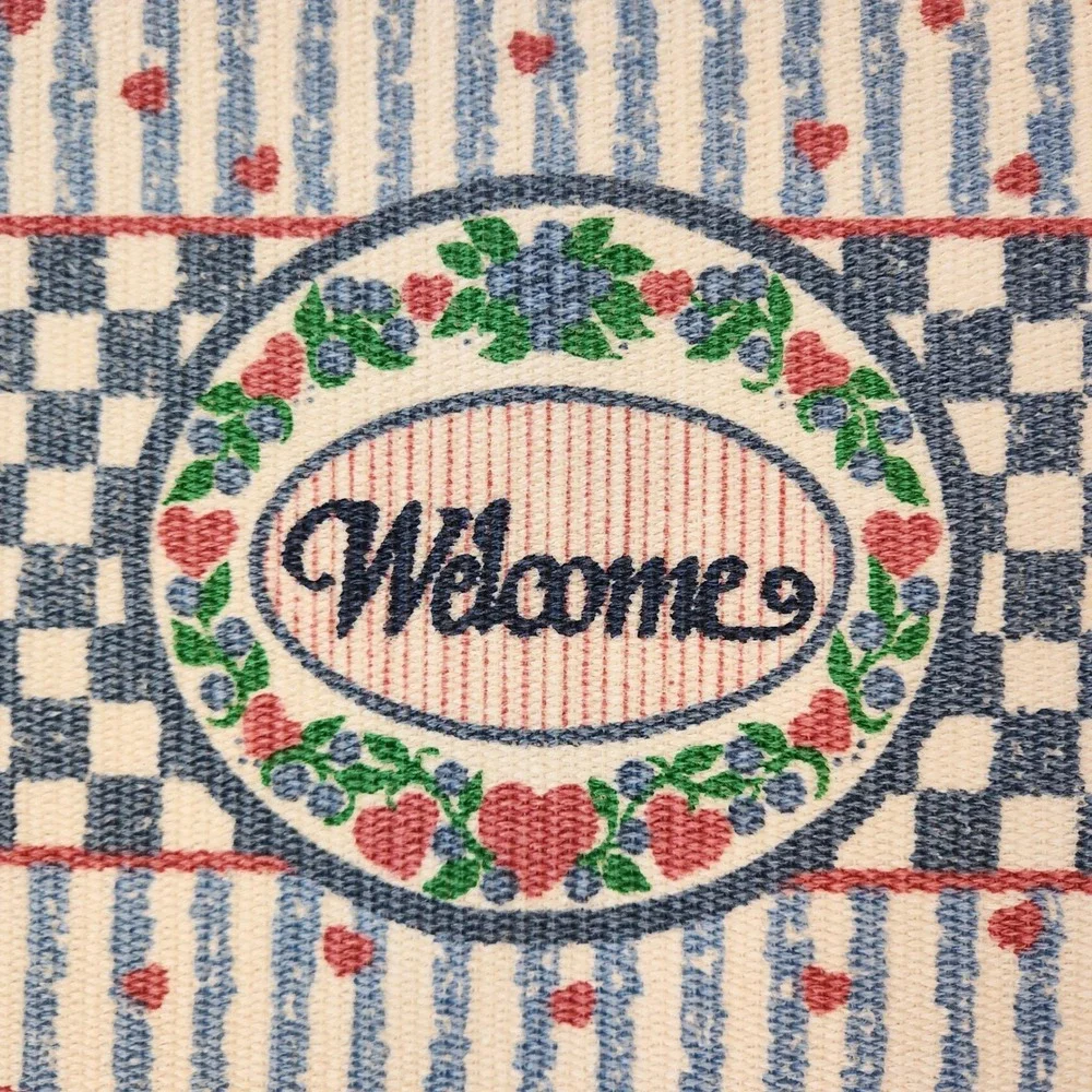 Vtg 80s NOS Blue Checkered Heart Woven Fabric Placemats Set of 4 Country Kitchen